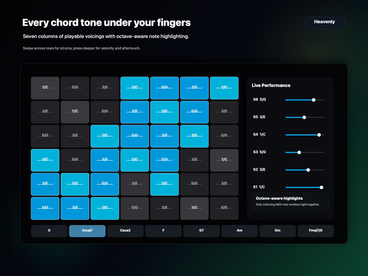Heavenly Chord Player extended string performance screen